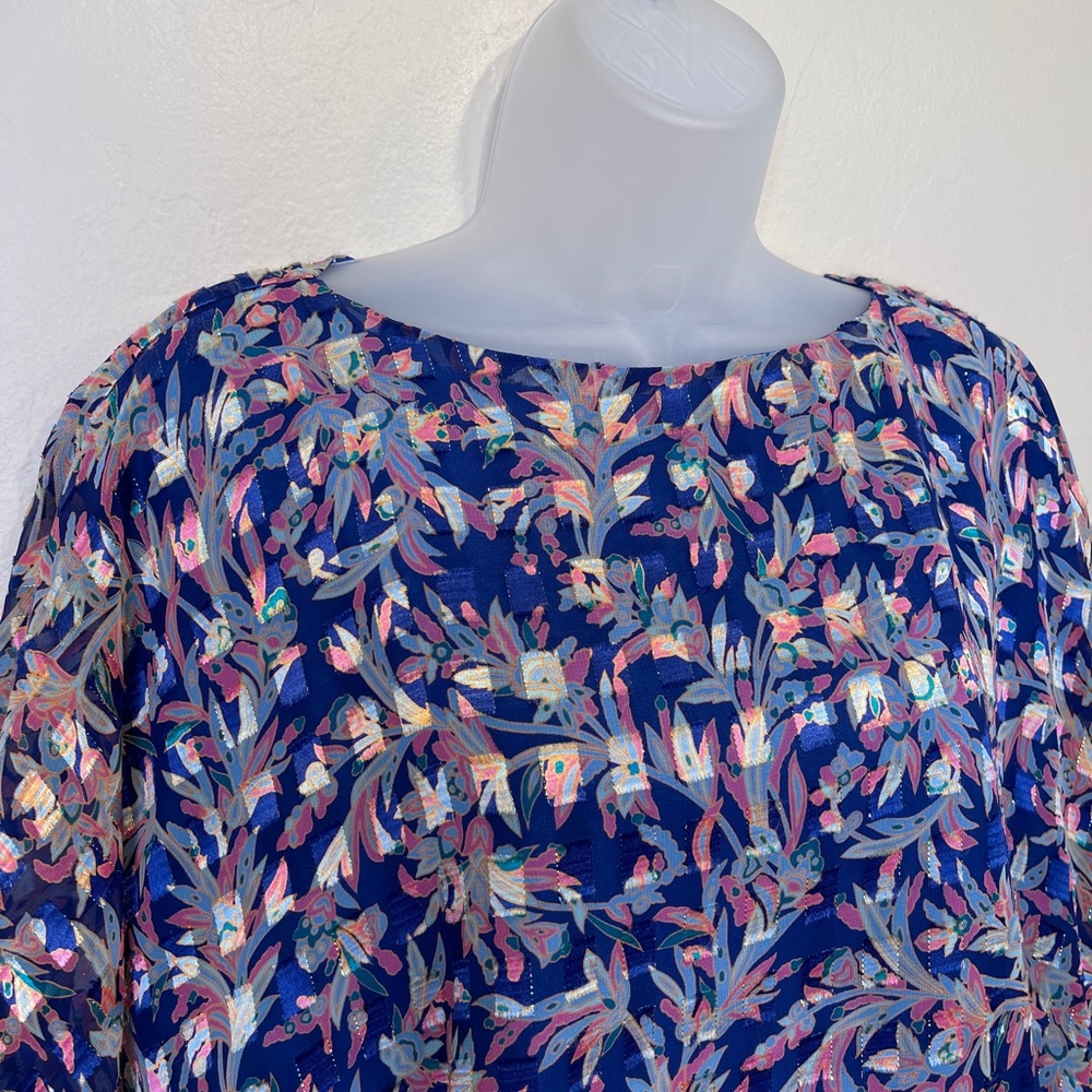Sia Sia NY VTG Mesh Overlay Check Print Metallic Threading Side Tie Knot Blouse - Picture 6 of 17